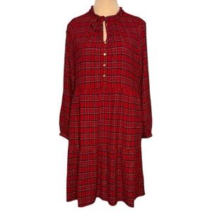 LOFT Red Plaid Long Sleeve Dress